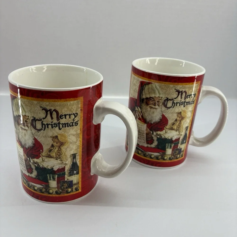 Lot Of 2 Burton + Burton Larry Hersberger‎ Collection Merry Christmas Santa Mugs